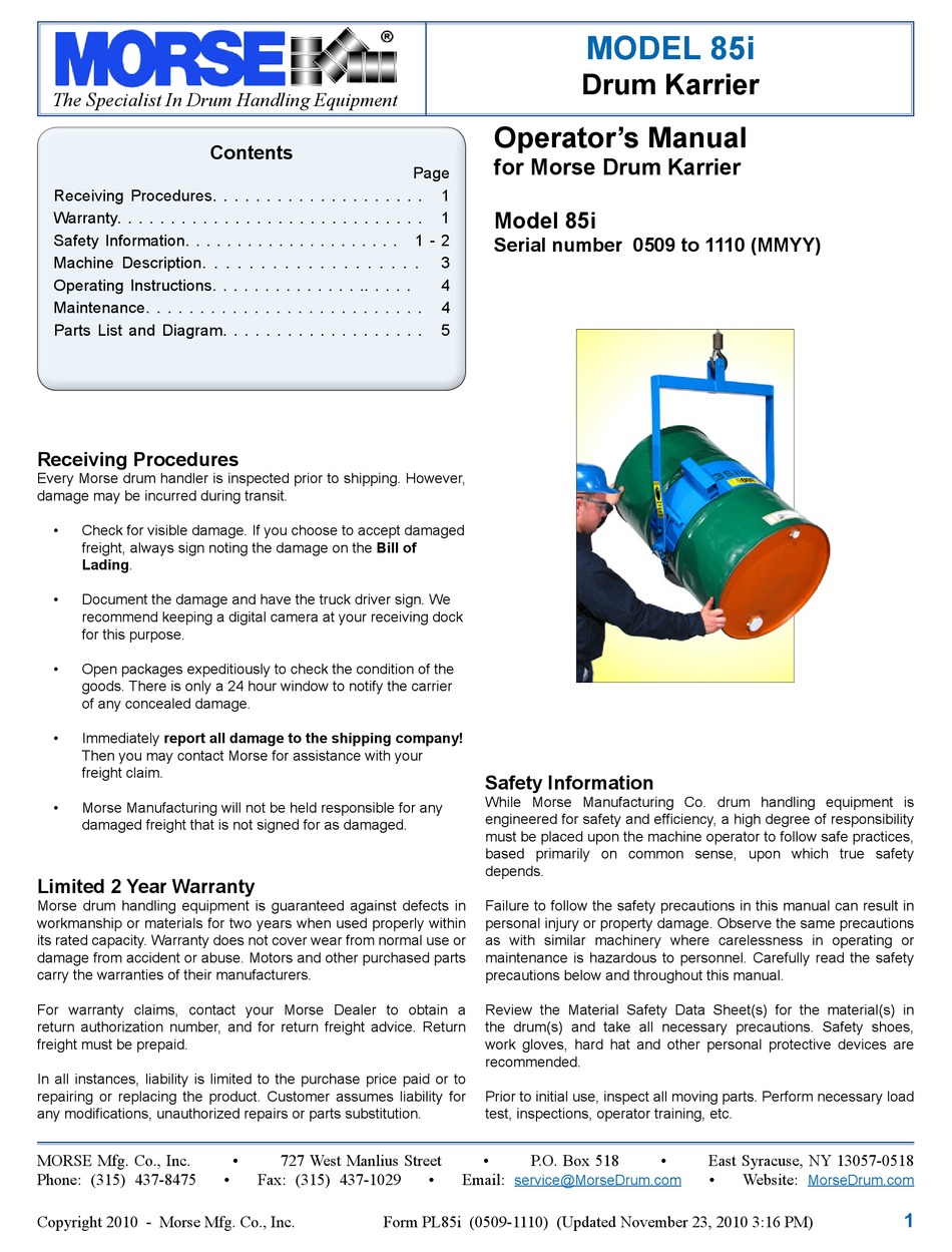 MORSE 85I OPERATOR'S MANUAL Pdf Download ManualsLib