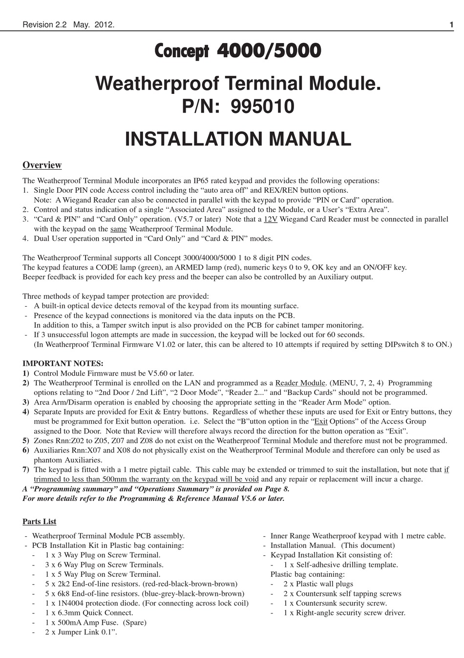INNER RANGE CONCEPT 4000 OPERATION MANUAL Pdf Download ManualsLib