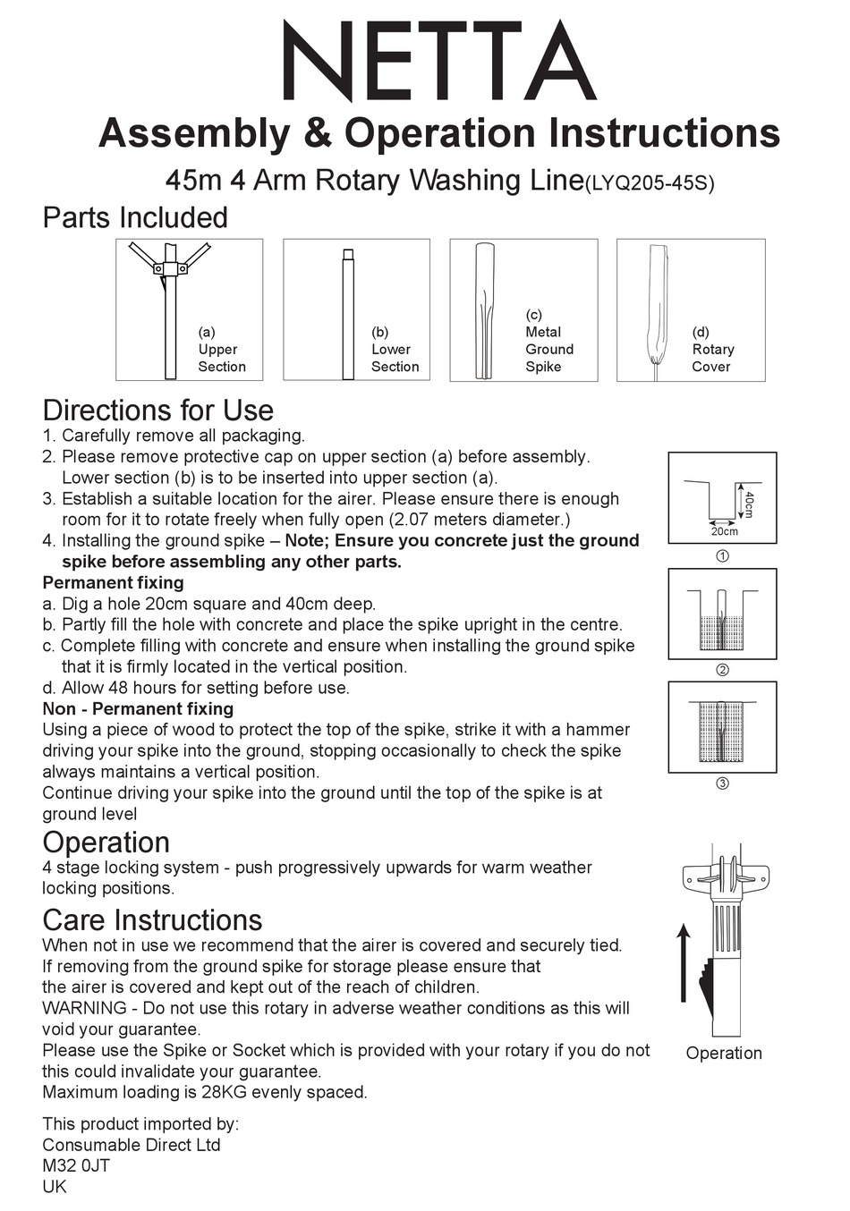 NETTA LYQ20545S ASSEMBLY & OPERATION INSTRUCTIONS Pdf Download