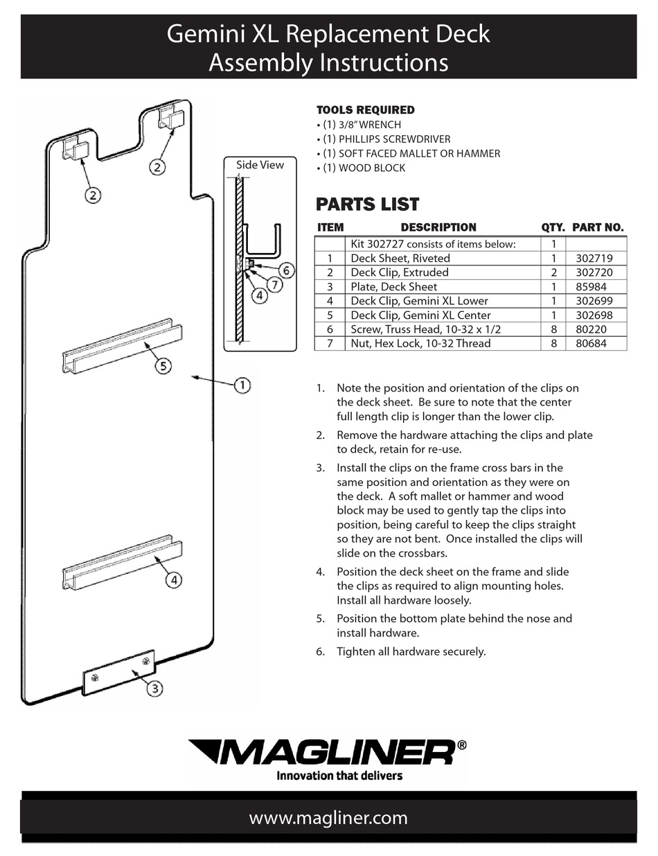 MAGLINER 302727 ASSEMBLY INSTRUCTIONS Pdf Download ManualsLib