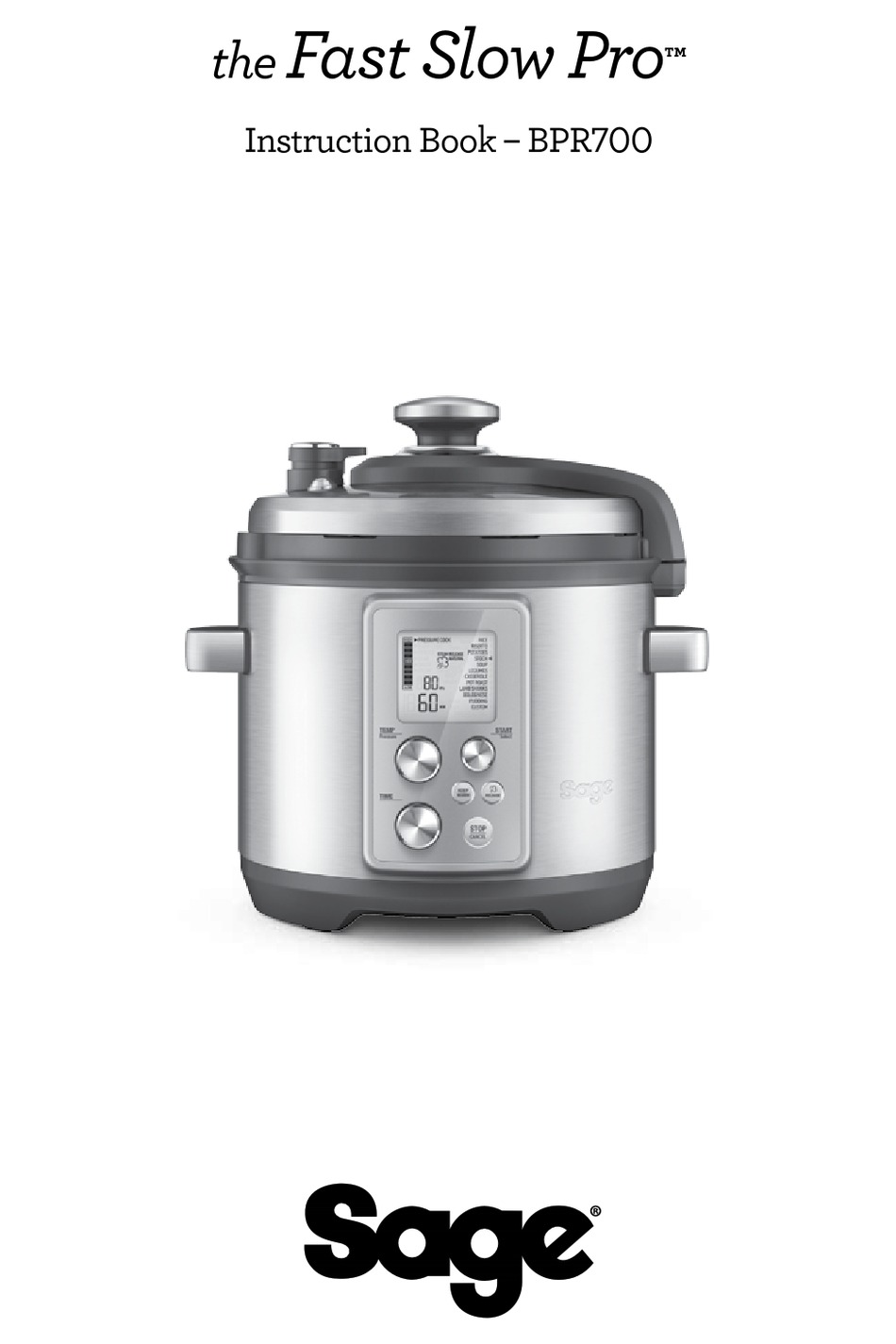 SAGE THE FAST SLOW PRO BPR700 INSTRUCTION BOOK Pdf Download ManualsLib
