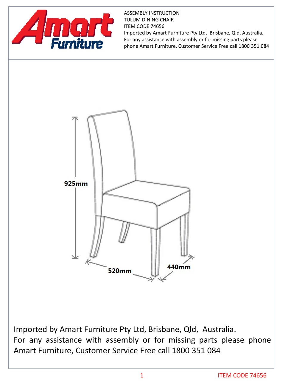 AMART FURNITURE TULUM 74656 ASSEMBLY INSTRUCTION MANUAL Pdf Download