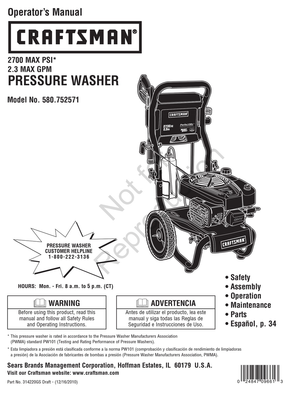 CRAFTSMAN 580.752571 OPERATOR'S MANUAL Pdf Download | ManualsLib