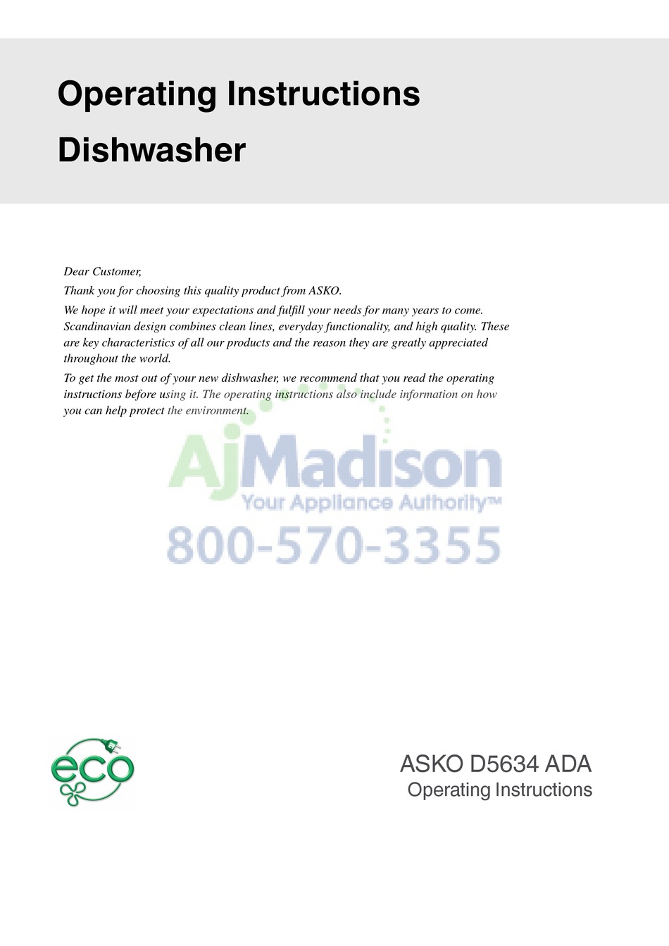 ASKO D5634 ADA OPERATING INSTRUCTIONS MANUAL Pdf Download ManualsLib