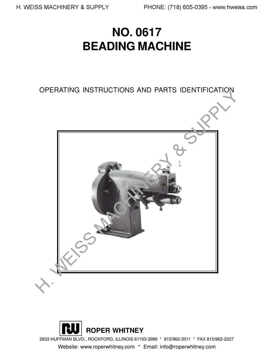 ROPER WHITNEY 0617 OPERATING INSTRUCTIONS AND PARTS IDENTIFICATION Pdf