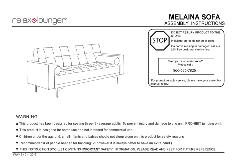 RELAXALOUNGER MELAINA ASSEMBLY INSTRUCTIONS MANUAL Pdf Download