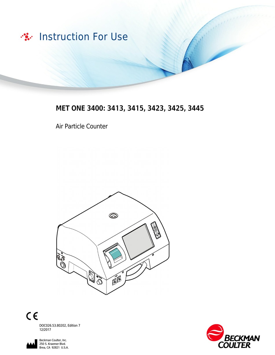 BECKMAN COULTER MET ONE 3400 INSTRUCTIONS FOR USE MANUAL Pdf Download