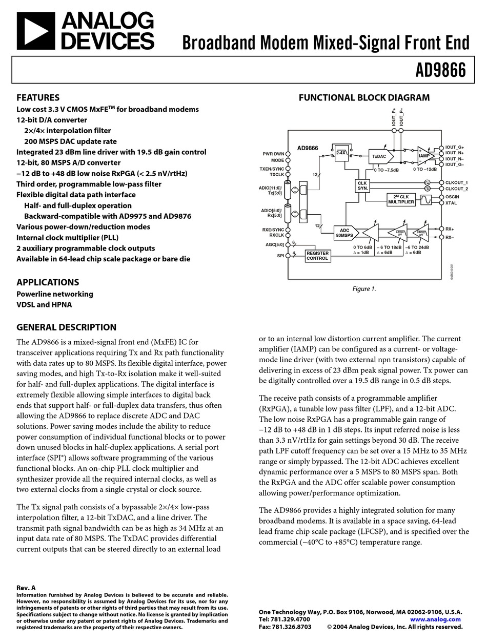 ANALOG DEVICES AD9866 INSTRUCTIONS MANUAL Pdf Download ManualsLib