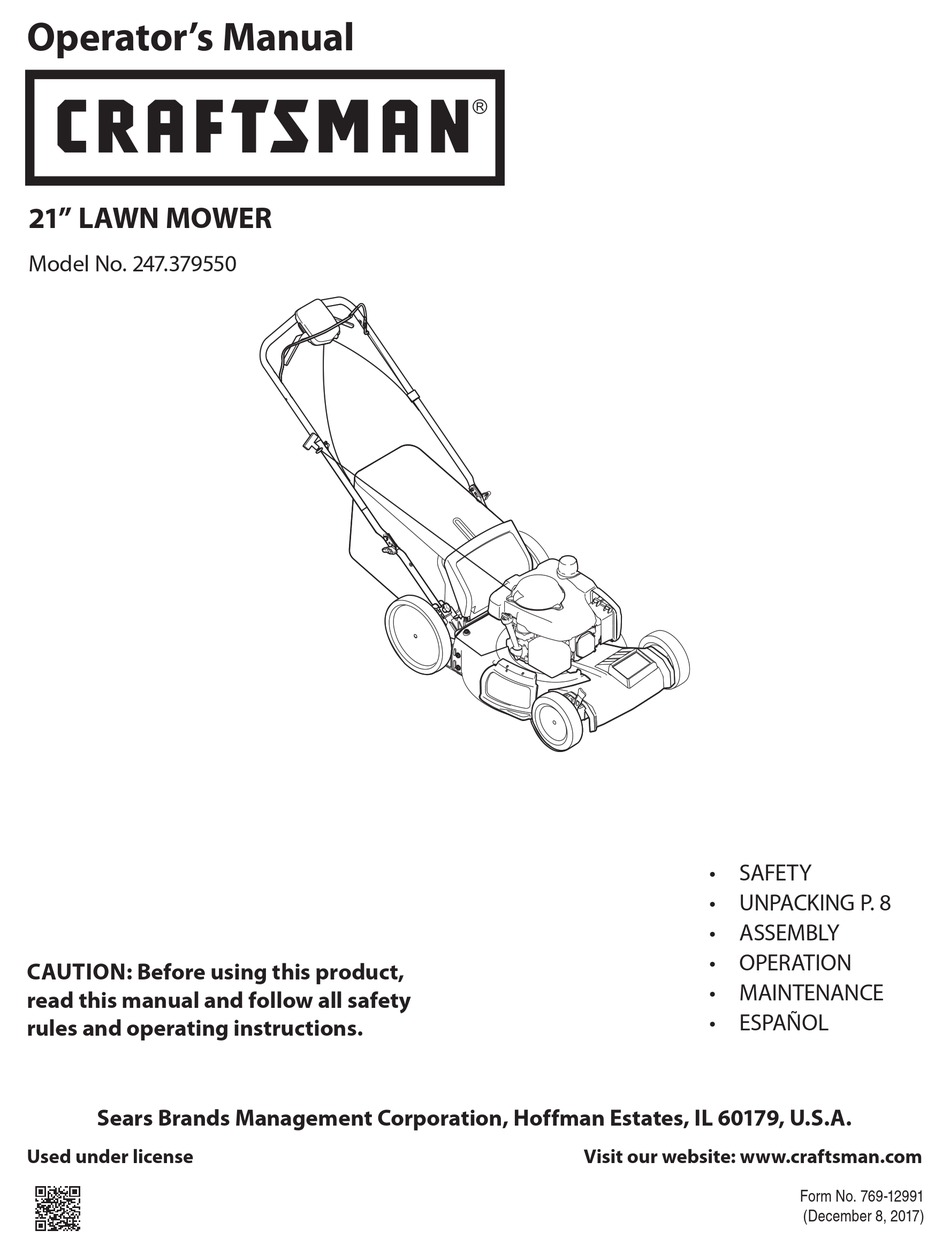 CRAFTSMAN 247.379550 OPERATOR'S MANUAL Pdf Download | ManualsLib