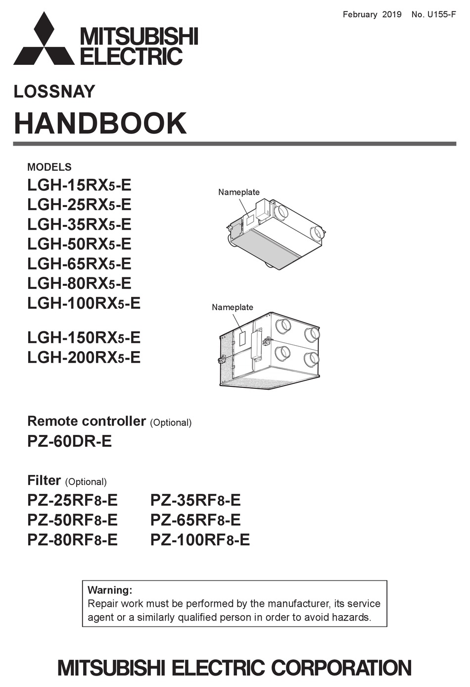 MITSUBISHI ELECTRIC LOSSNAY PZ25RF8E HANDBOOK Pdf Download ManualsLib