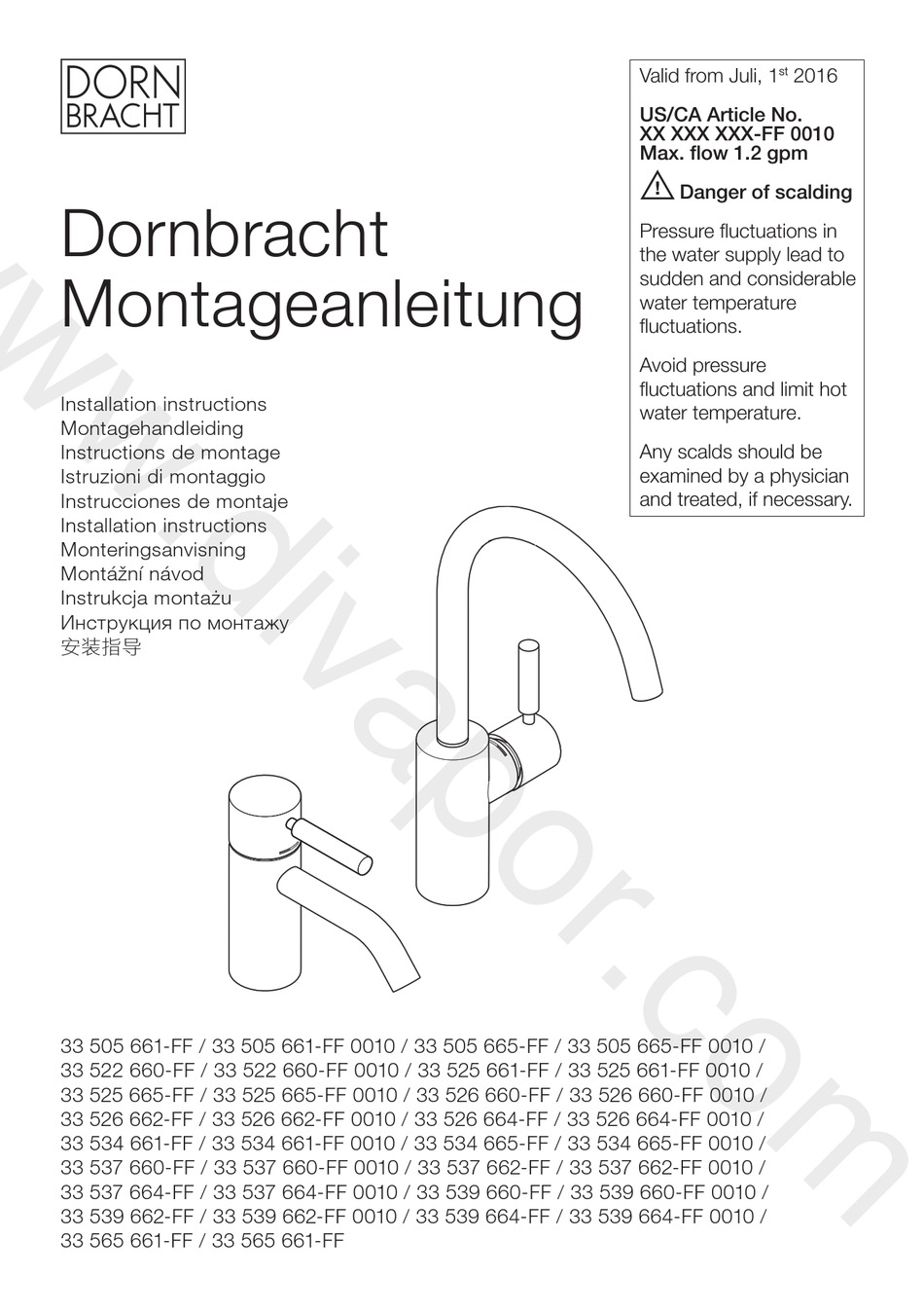 DORNBRACHT 33 505 661FF INSTALLATION INSTRUCTIONS MANUAL Pdf Download