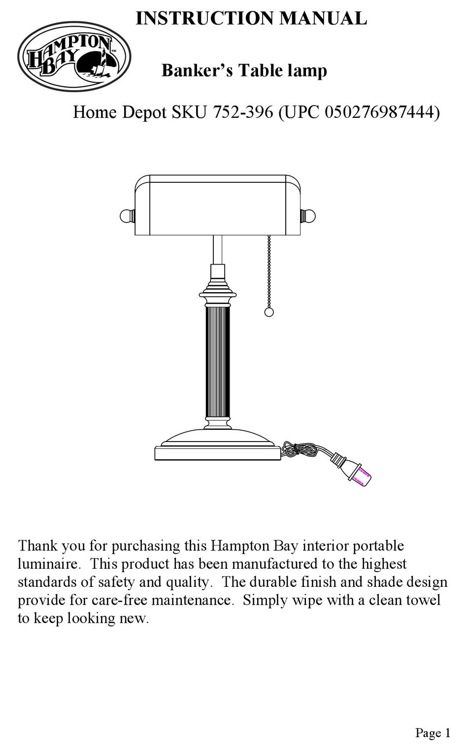 HAMPTON BAY 752396 INSTRUCTION MANUAL Pdf Download ManualsLib