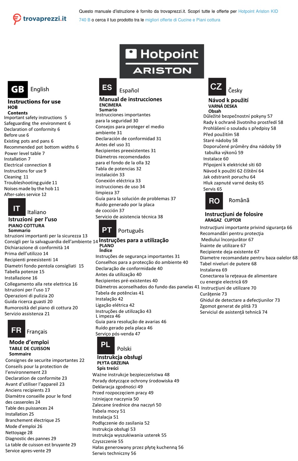 HOTPOINT ARISTON KID 740 B INSTRUCTIONS FOR USE MANUAL Pdf Download ...