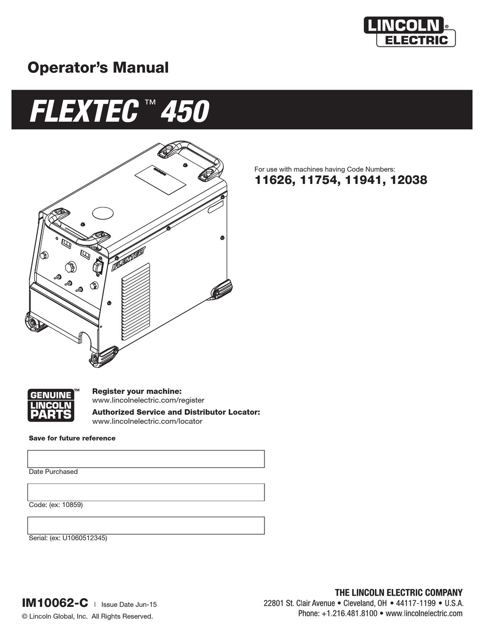 LINCOLN ELECTRIC 11626 OPERATOR'S MANUAL Pdf Download | ManualsLib