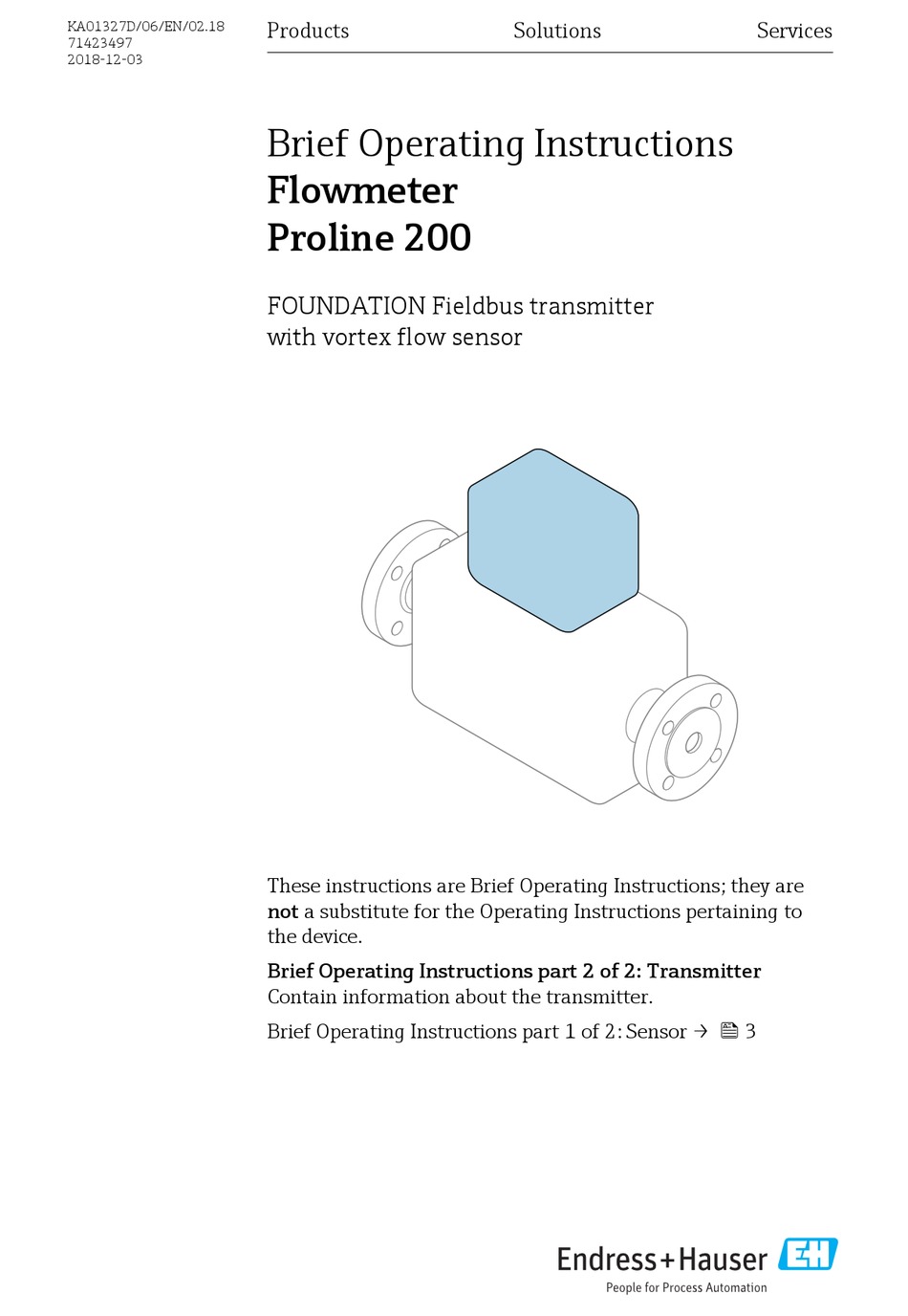 ENDRESS+HAUSER FLOWMETER PROLINE 200 BRIEF OPERATING INSTRUCTIONS Pdf ...