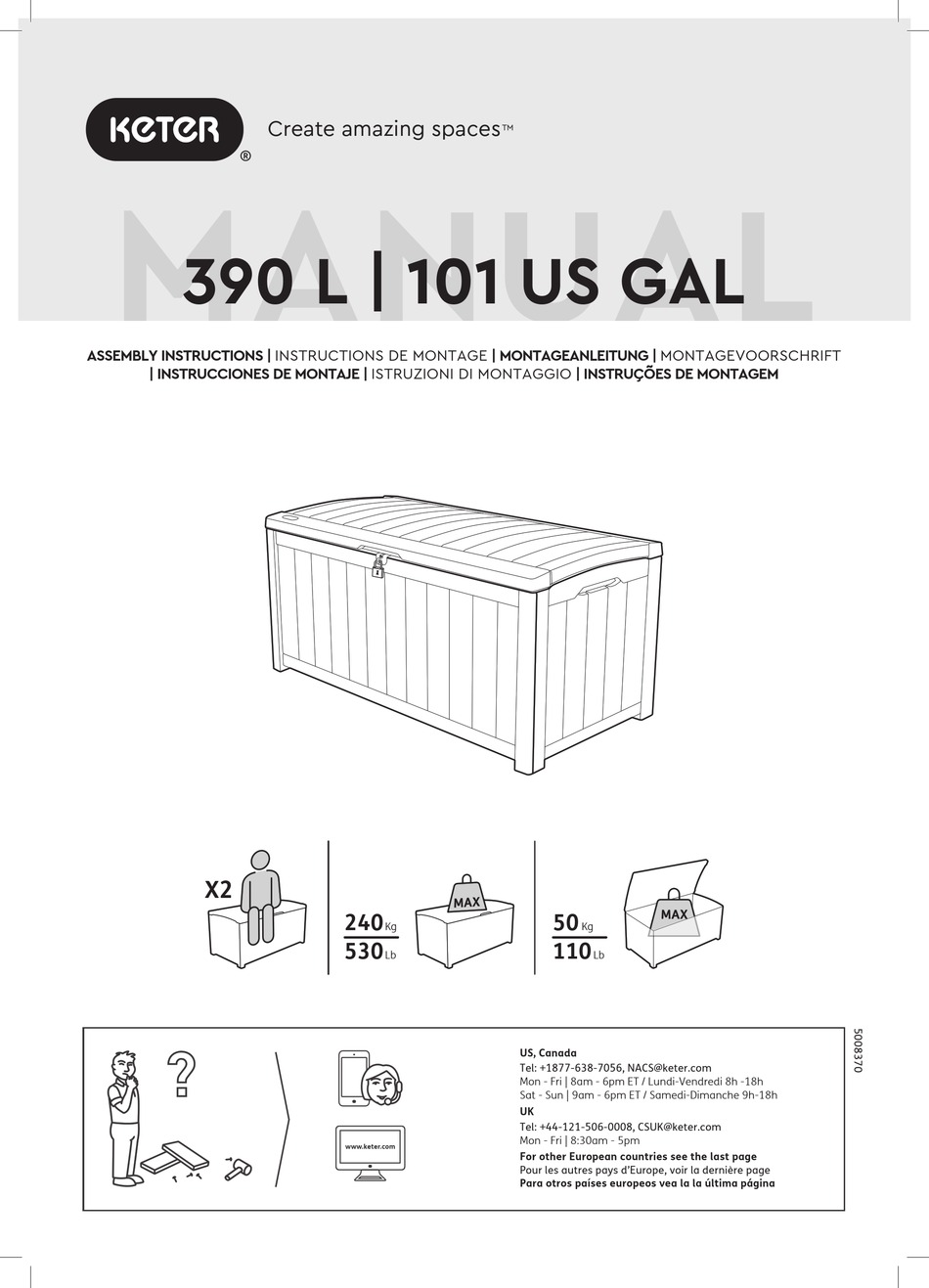 KETER 390 L 101 US GAL ASSEMBLY INSTRUCTIONS MANUAL Pdf Download