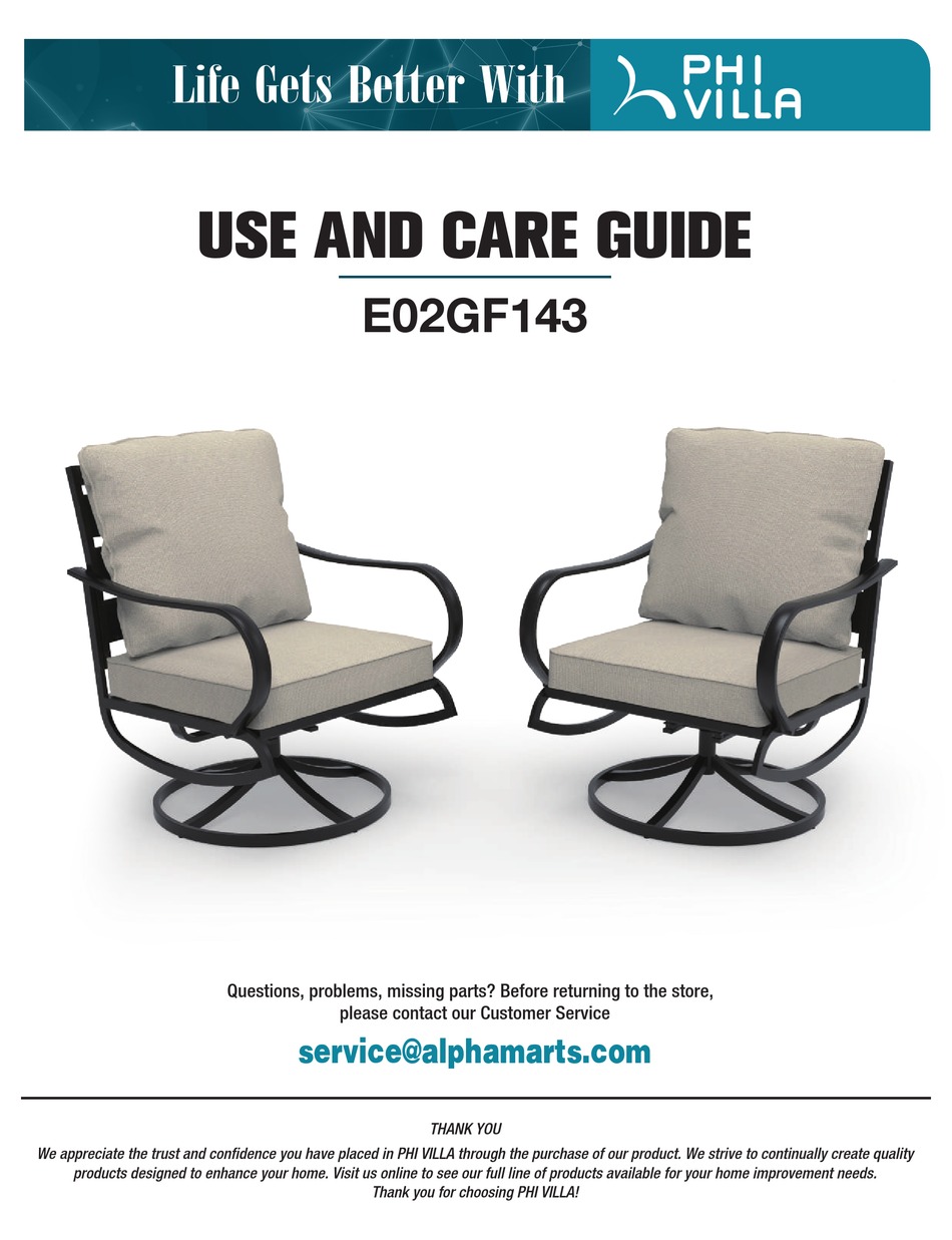 PHI VILLA E02GF143 USE AND CARE MANUAL Pdf Download ManualsLib