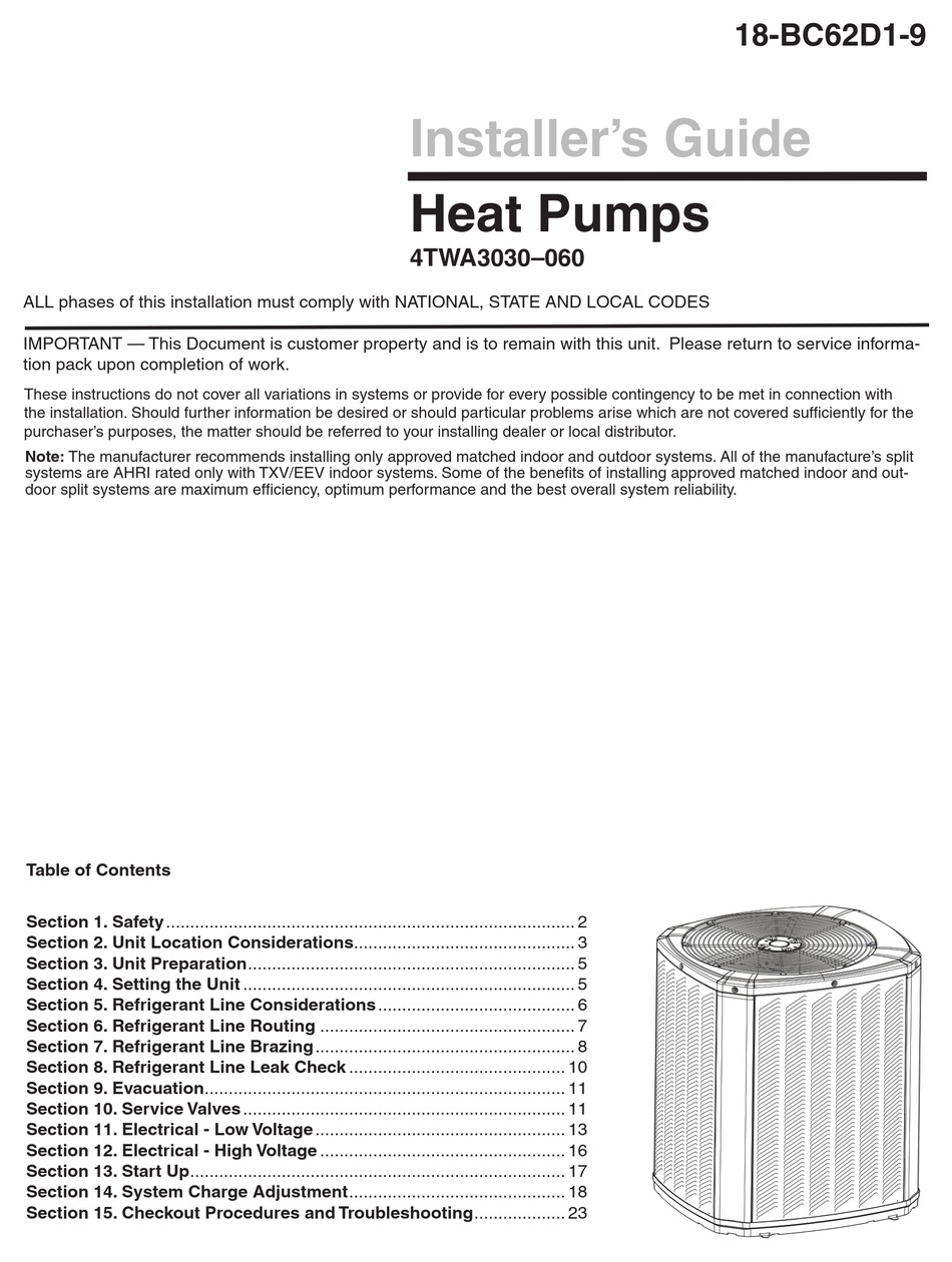 TRANE 4TWA3030A3 INSTALLER'S MANUAL Pdf Download | ManualsLib