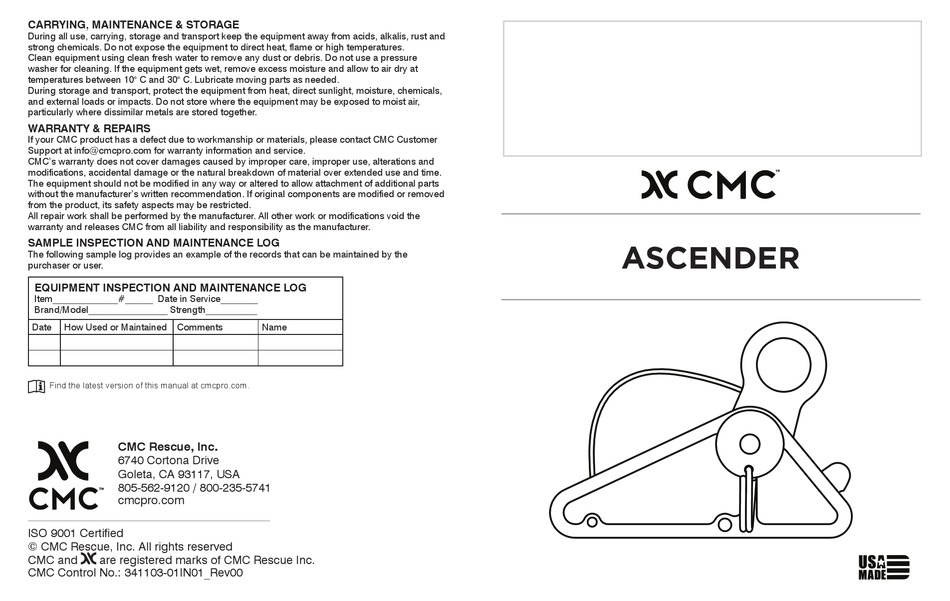 CMC RESCUE ASCENDER QUICK START MANUAL Pdf Download ManualsLib
