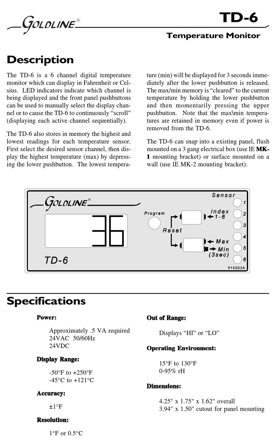 GOLDLINE TD6 QUICK START MANUAL Pdf Download ManualsLib