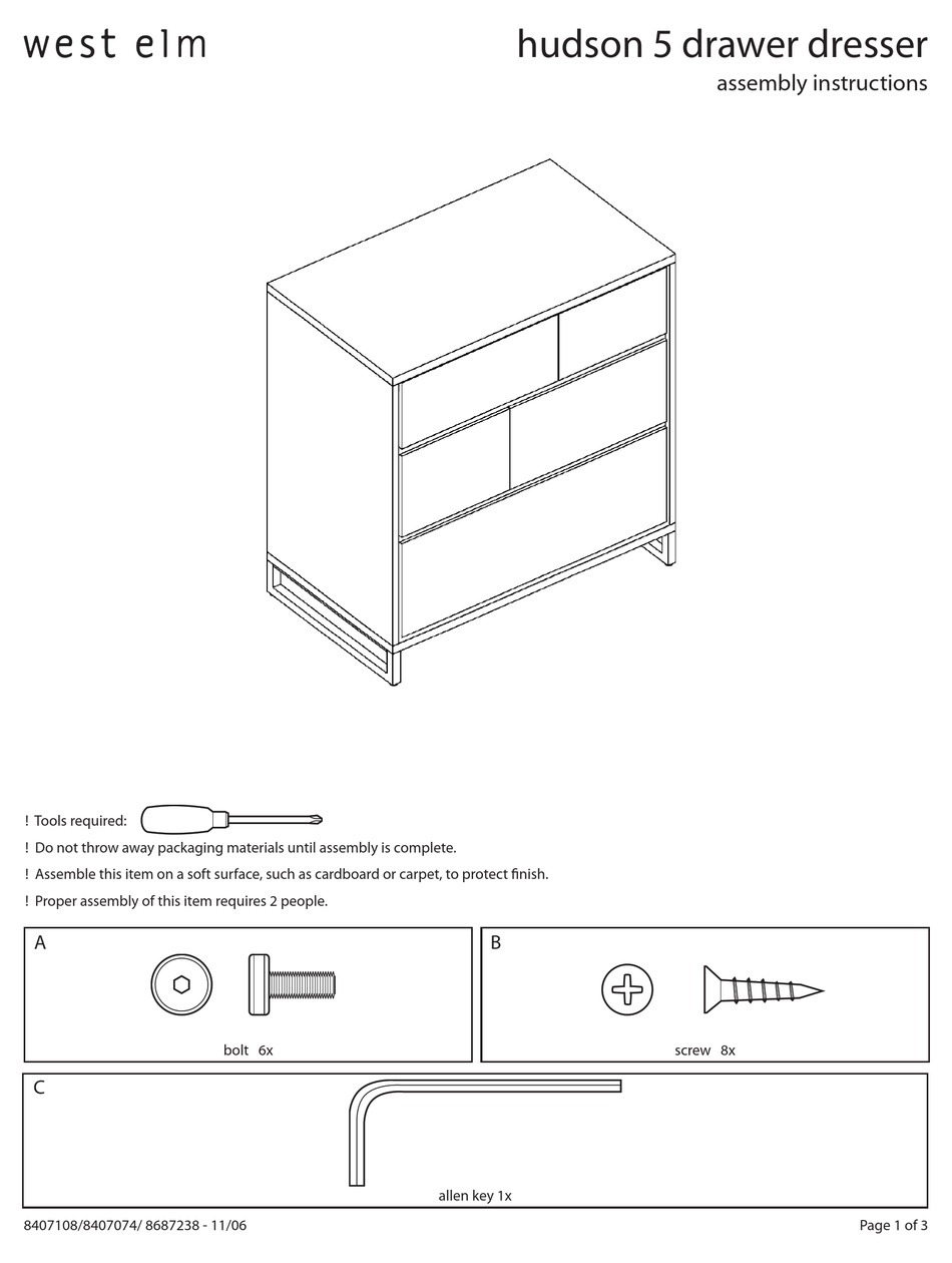 WEST ELM HUDSON 5 DRAWER DRESSER ASSEMBLY INSTRUCTIONS Pdf Download