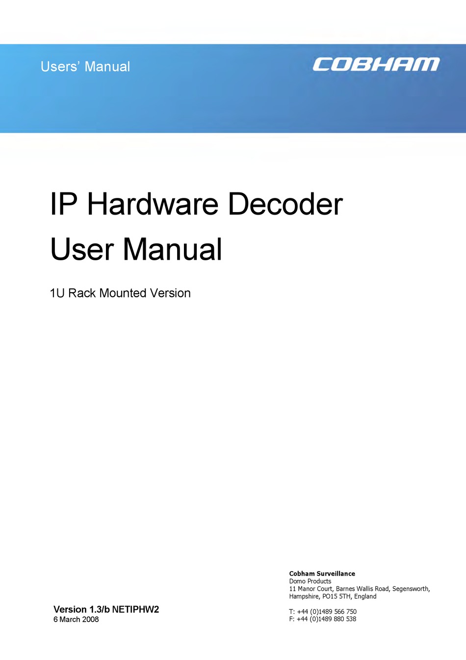 COBHAM NETIPHW2 USER MANUAL Pdf Download ManualsLib