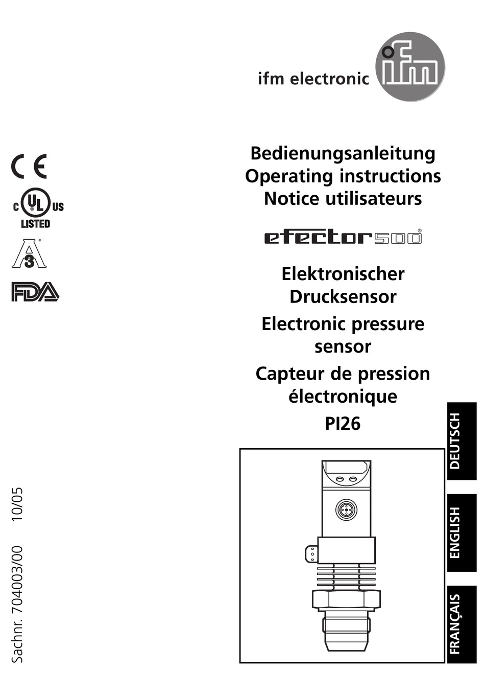 IFM ELECTRONIC EFECTOR 500 PI26 OPERATING INSTRUCTIONS MANUAL Pdf