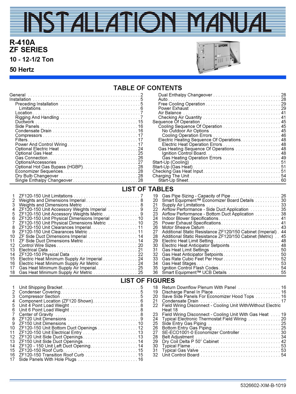 YORK ZF SERIES INSTALLATION MANUAL Pdf Download | ManualsLib