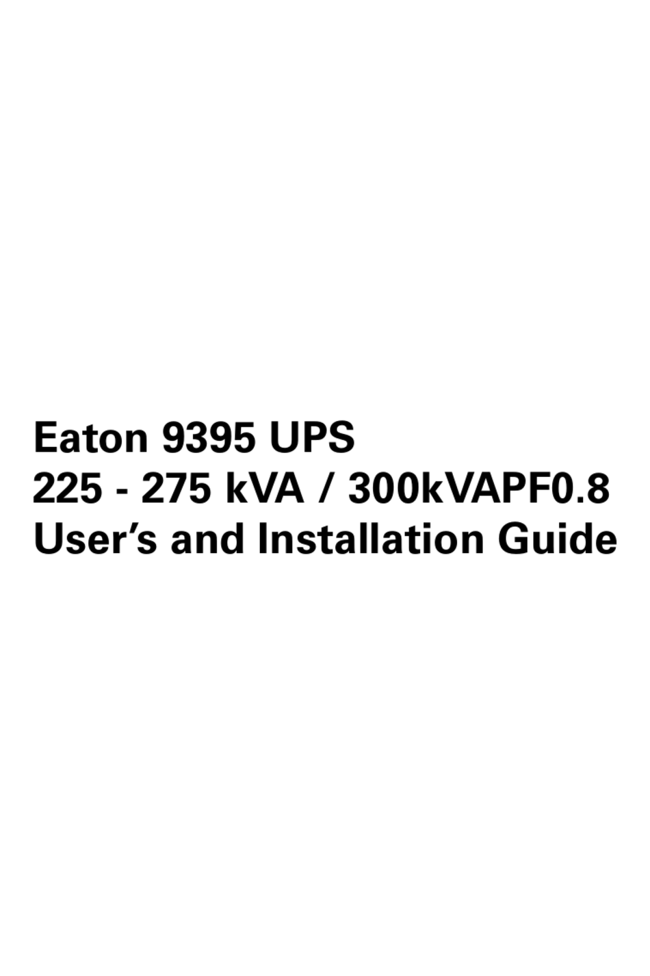 EATON 9395-275 USER AND INSTALLATION MANUAL Pdf Download | ManualsLib