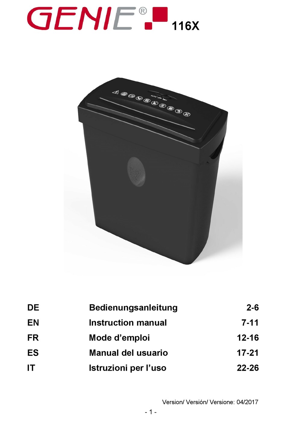 GENIE 116X INSTRUCTION MANUAL Pdf Download ManualsLib