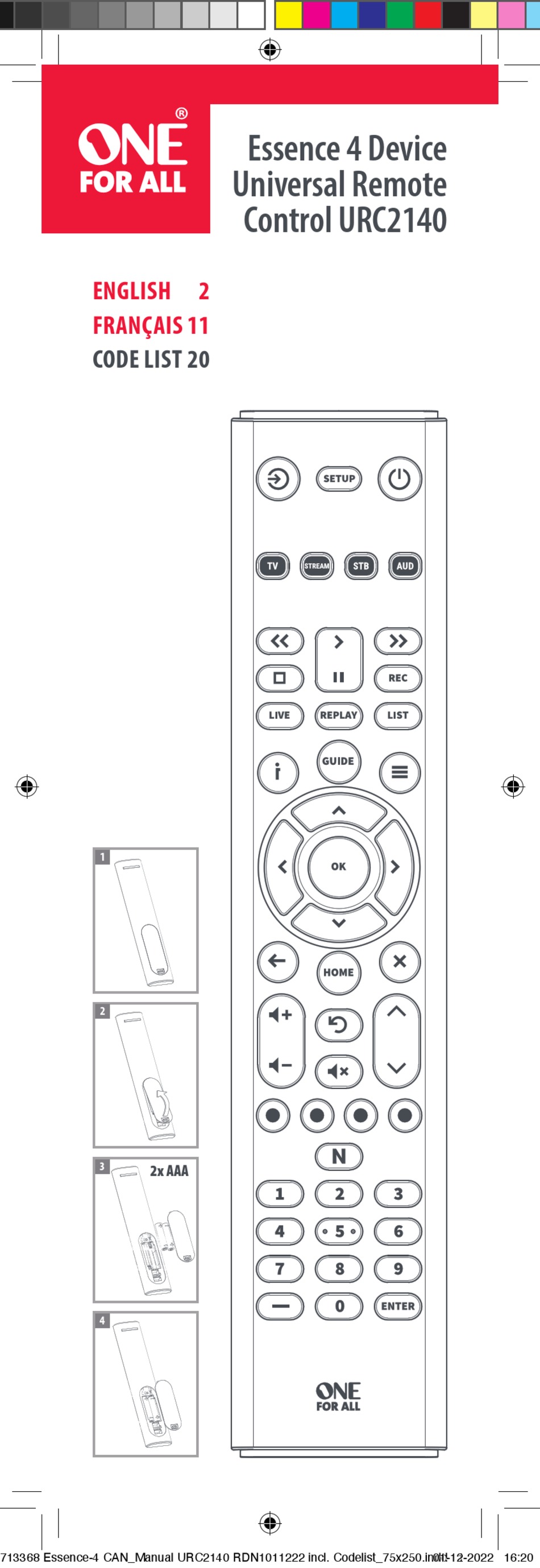ONE FOR ALL ESSENCE 4 DEVICE MANUAL Pdf Download ManualsLib