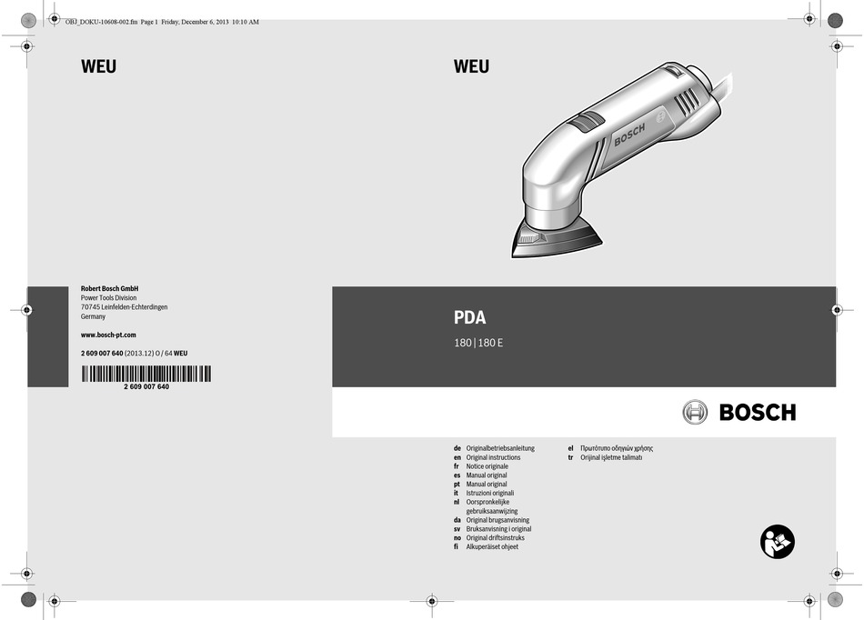 BOSCH WEU PDA 180 E ORIGINAL INSTRUCTIONS MANUAL Pdf Download ManualsLib