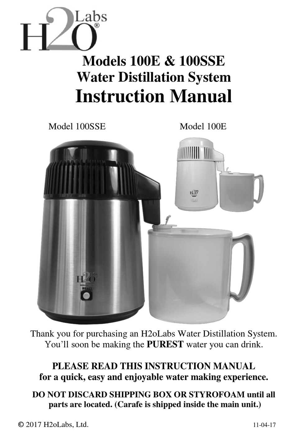 H2OLABS 100E INSTRUCTION MANUAL Pdf Download ManualsLib