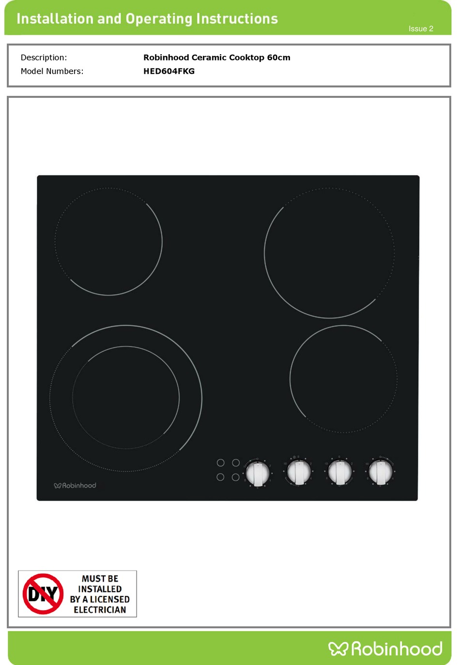 ROBINHOOD HED604FKG OPERATING INSTRUCTIONS MANUAL Pdf Download ManualsLib