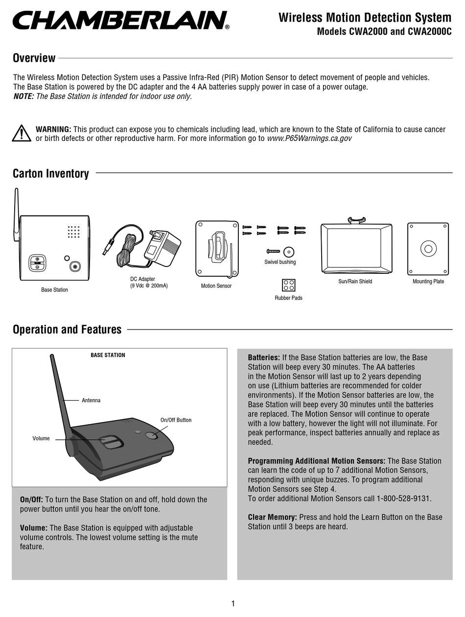 CHAMBERLAIN CWA2000C OPERATION INSTRUCTIONS Pdf Download ManualsLib