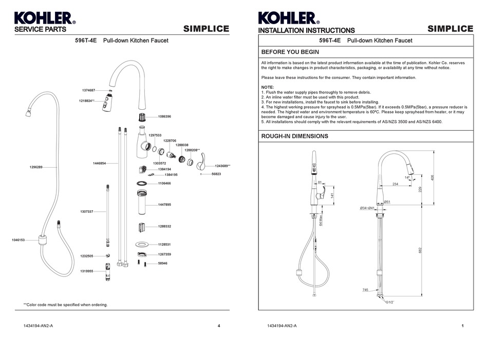 KOHLER SIMPLICE 596T4E INSTALLATION INSTRUCTIONS Pdf Download ManualsLib
