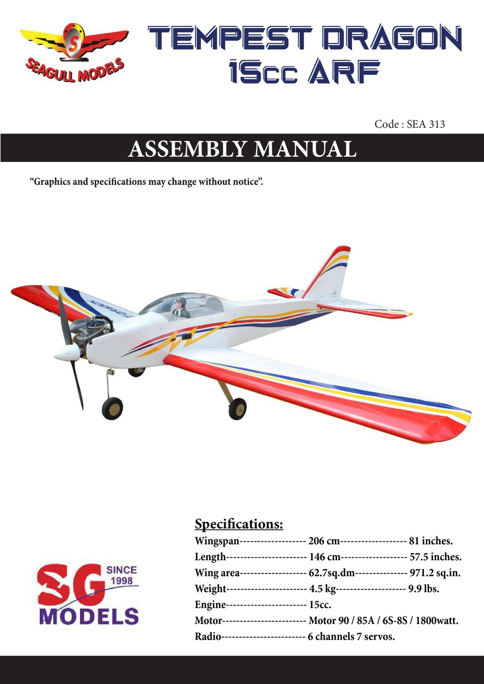 SEAGULL MODELS TEMPEST DRAGON 15CC ARF ASSEMBLY MANUAL Pdf Download ...