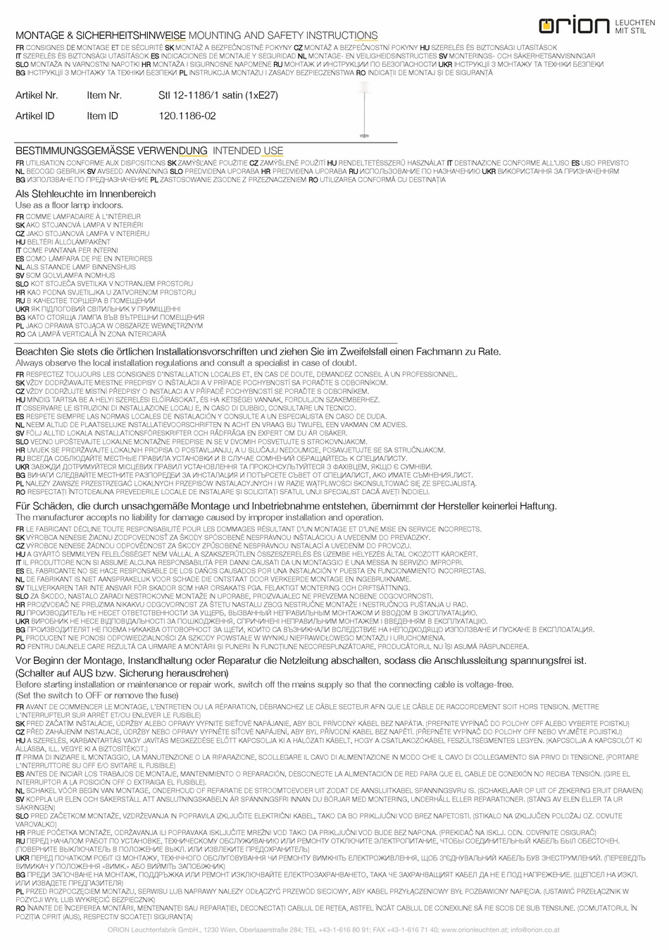 ORION STL 12-1186/1 SATIN MOUNTING AND SAFETY INSTRUCTIONS Pdf Download ...