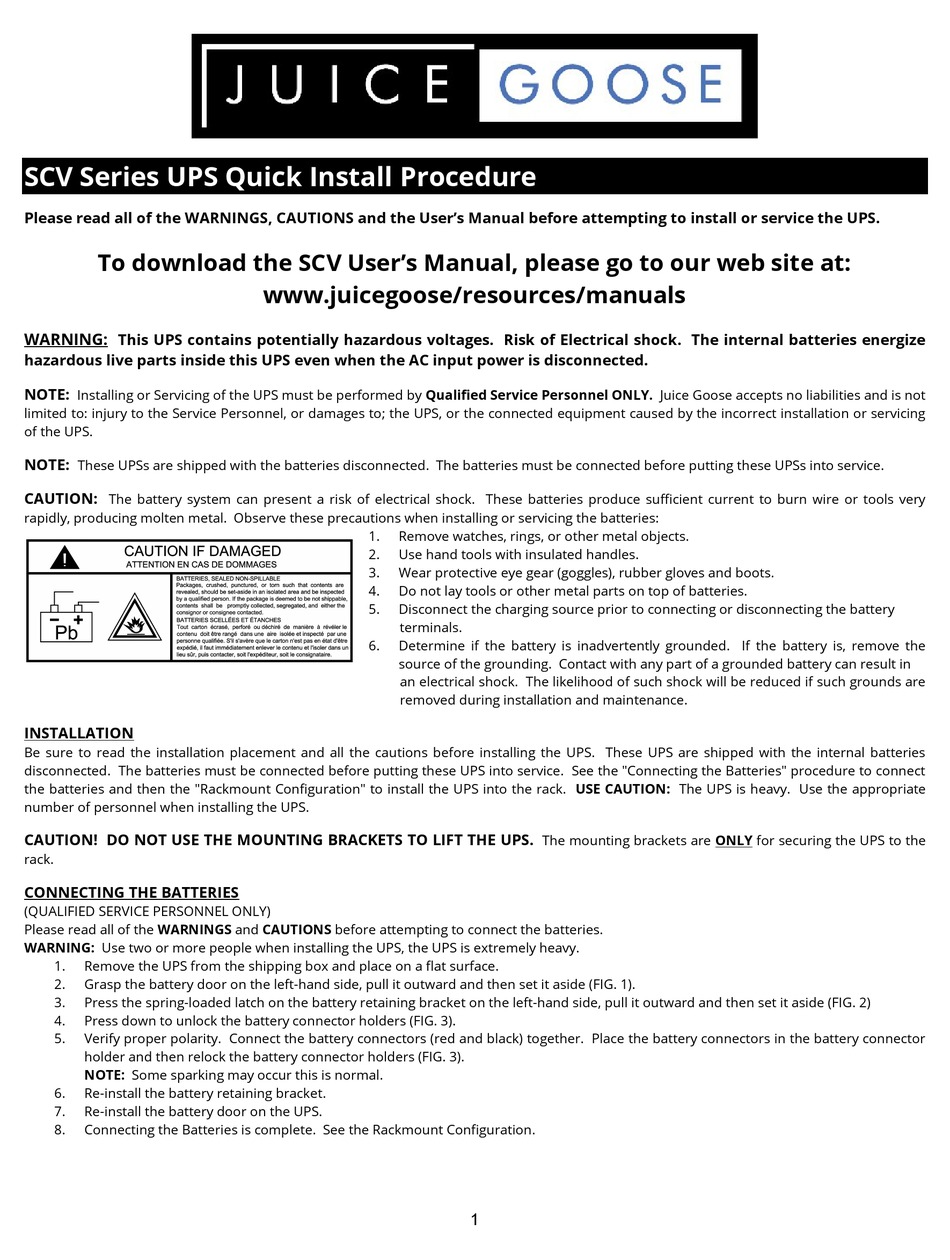 JUICE GOOSE SCV SERIES INSTALL PROCEDURES Pdf Download ManualsLib