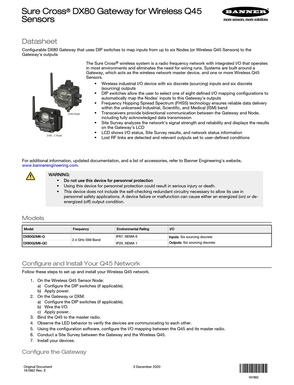 BANNER SURE CROSS DX80 QUICK START MANUAL Pdf Download ManualsLib