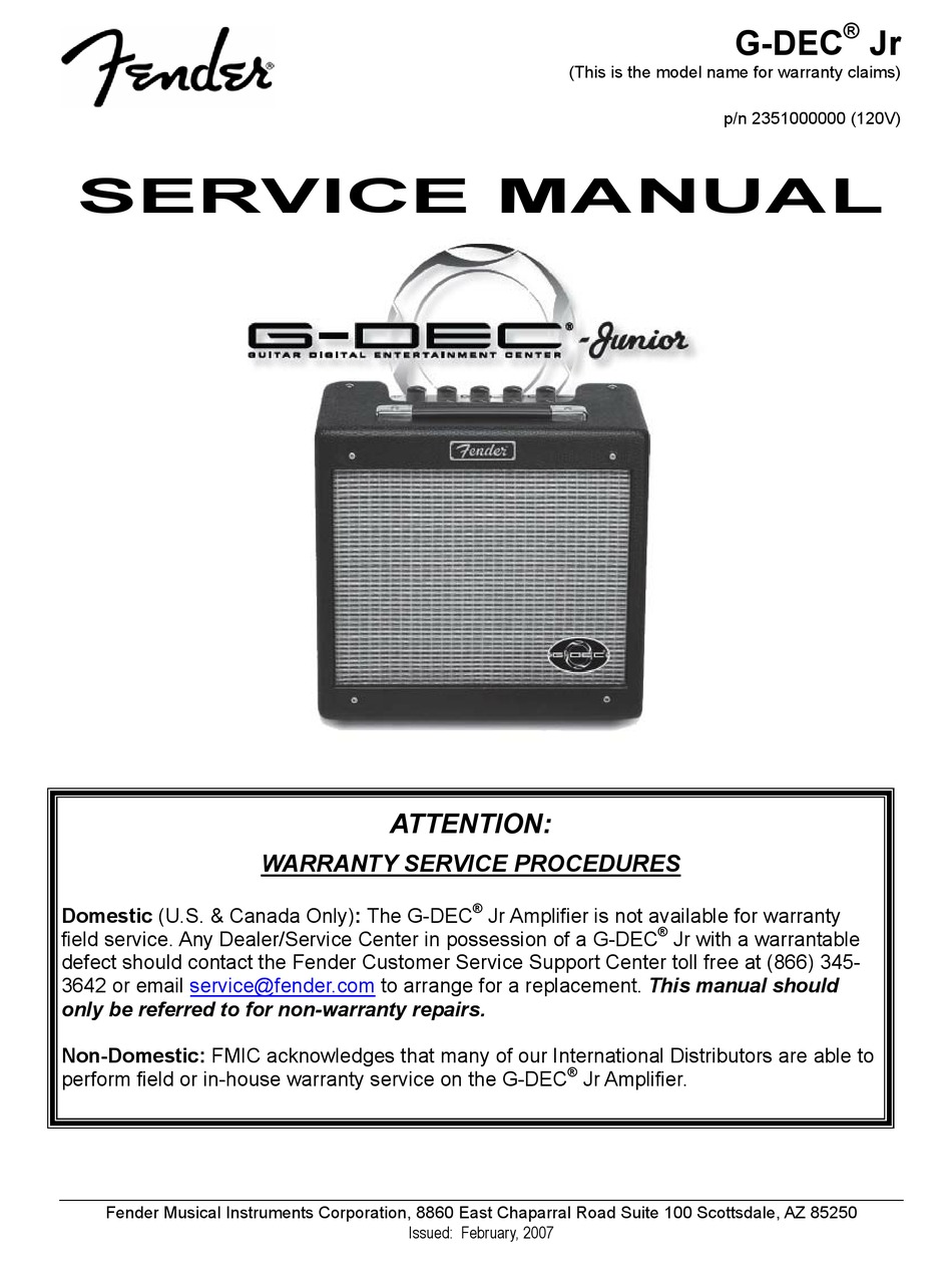 FENDER GDEC JUNIOR SERVICE MANUAL Pdf Download ManualsLib