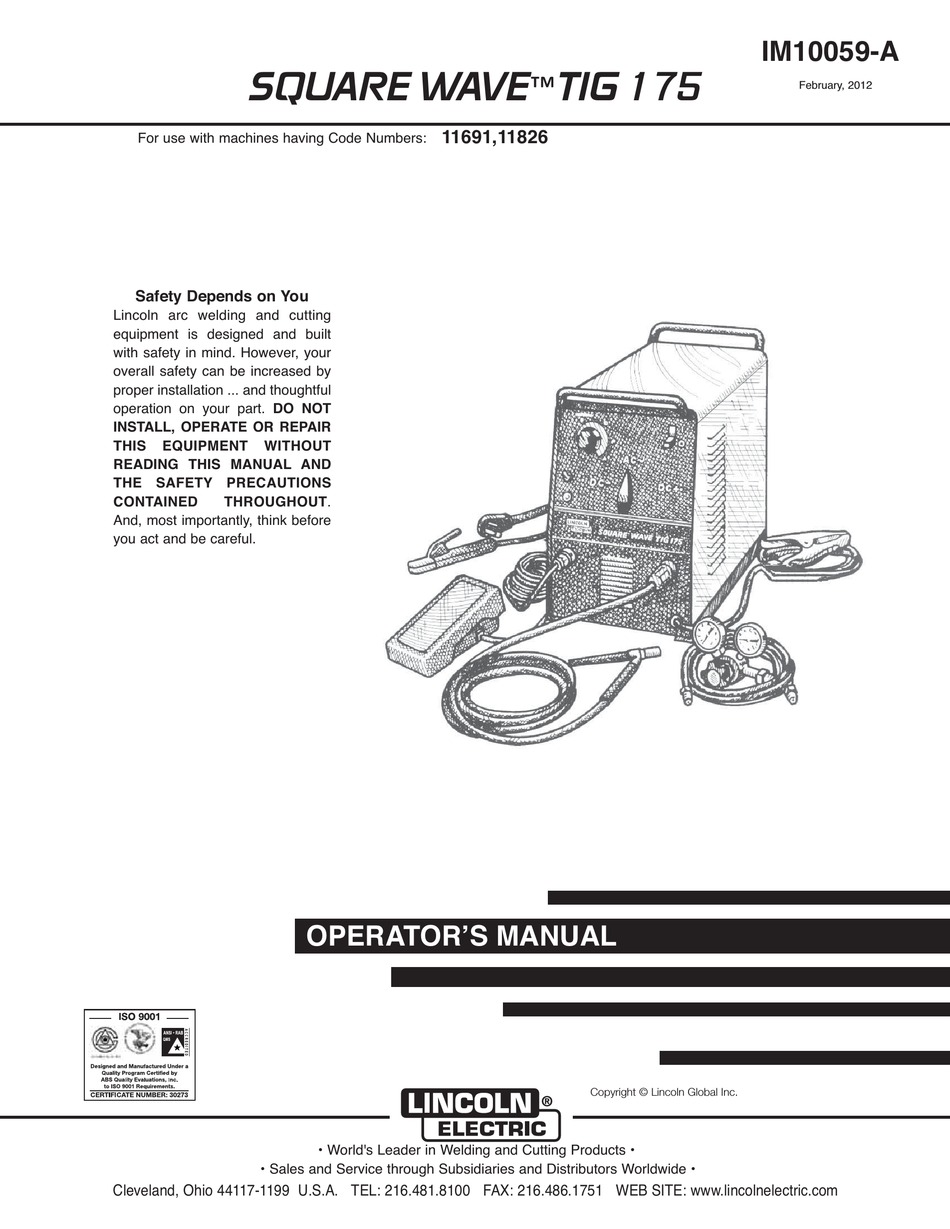 LINCOLN ELECTRIC SQUARE WAVE TIG 175 MANUAL Pdf Download ManualsLib