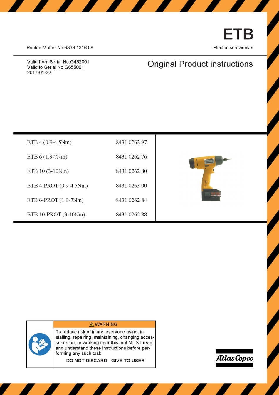 ATLAS COPCO ETB ORIGINAL PRODUCT INSTRUCTIONS Pdf Download | ManualsLib