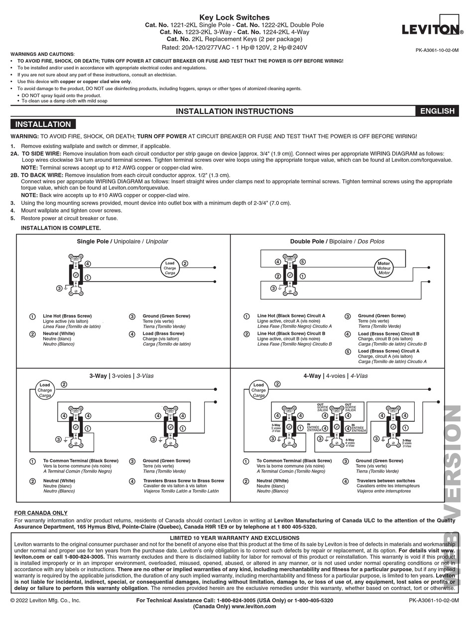 LEVITON 12212KL INSTALLATION INSTRUCTIONS Pdf Download ManualsLib