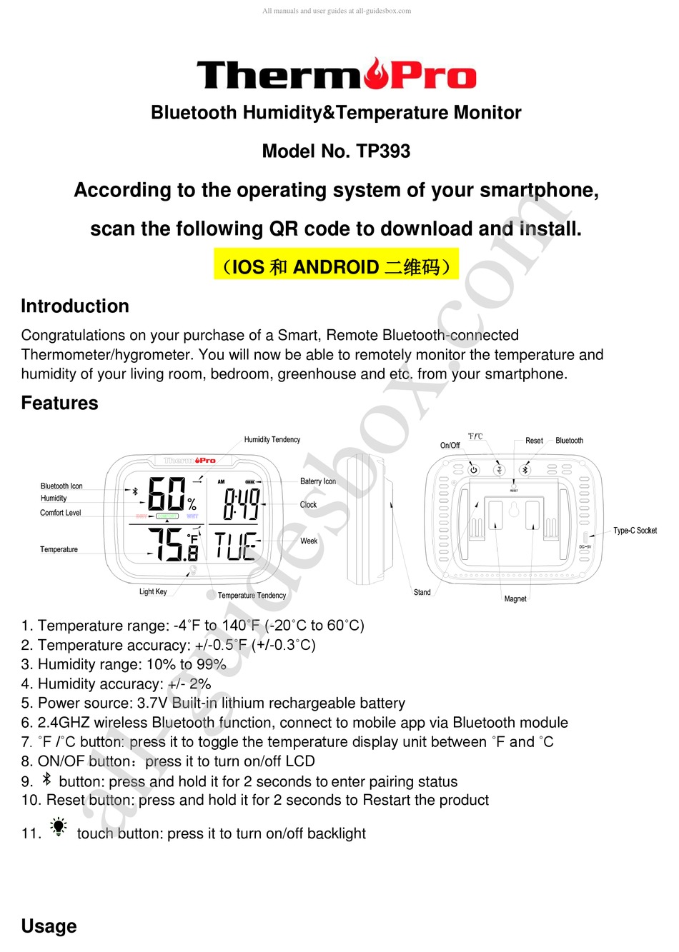 THERMOPRO TP-03 INSTRUCTION MANUAL Pdf Download