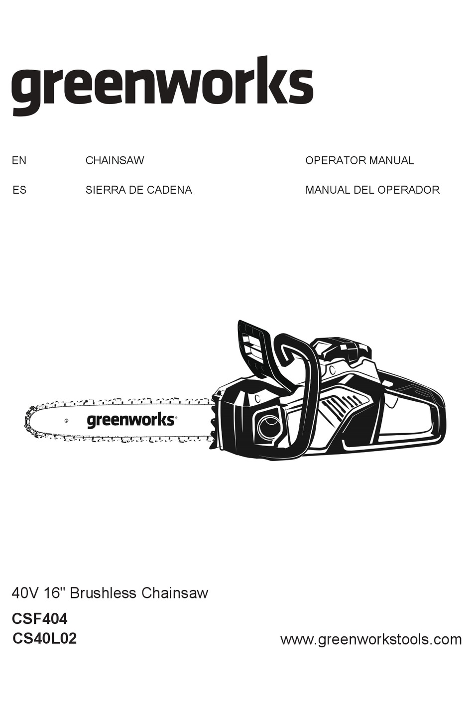 GREENWORKS CS40L02 OPERATOR