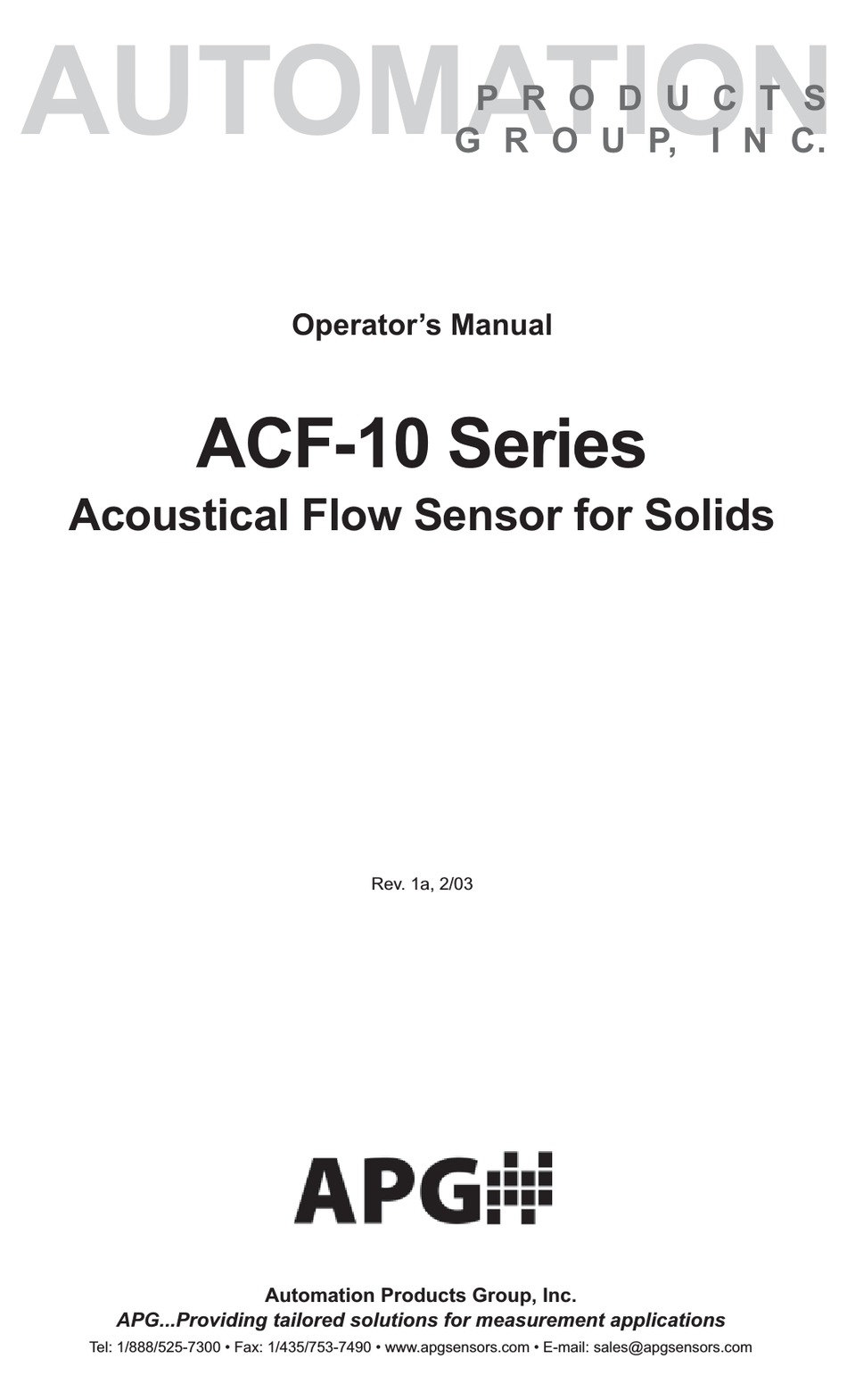 APG ACF10 SERIES OPERATOR'S MANUAL Pdf Download ManualsLib