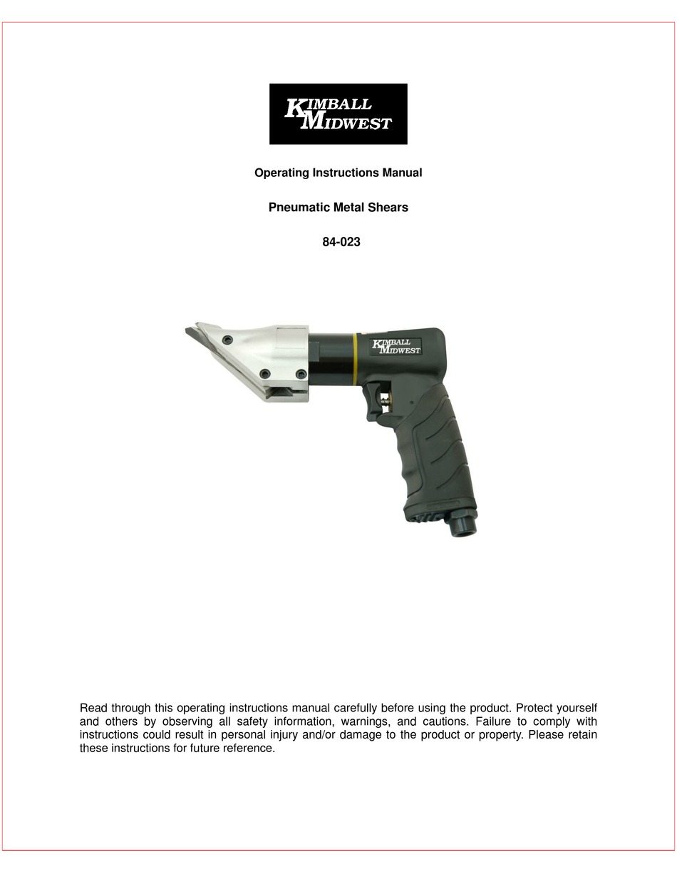 KIMBALL MIDWEST 84023 OPERATING INSTRUCTIONS MANUAL Pdf Download