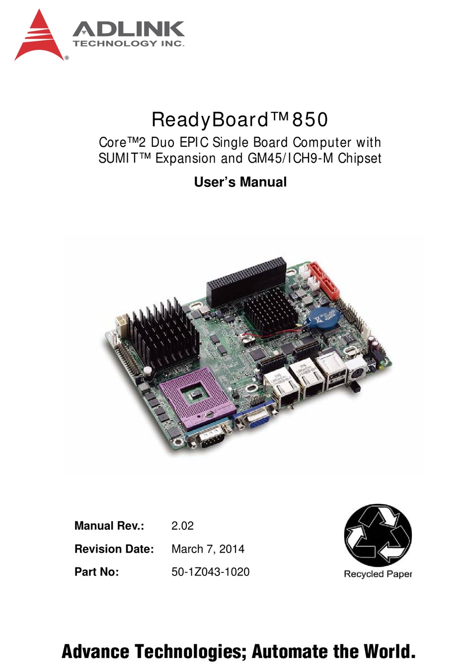 ADLINK TECHNOLOGY READYBOARD 850 USER MANUAL Pdf Download | ManualsLib