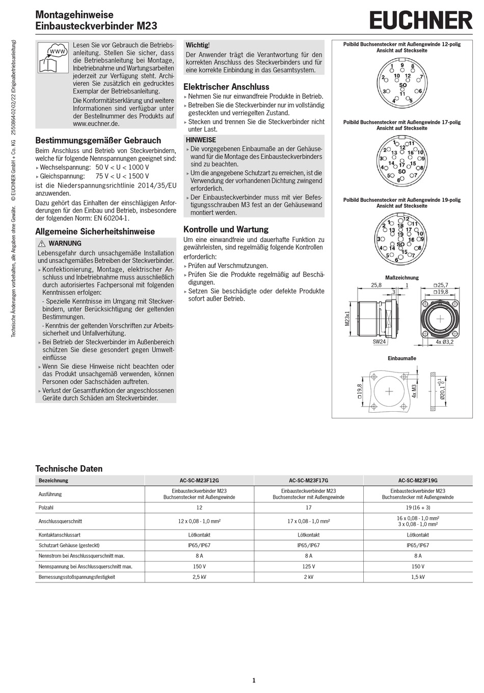 EUCHNER M23 ASSEMBLY INSTRUCTIONS Pdf Download ManualsLib